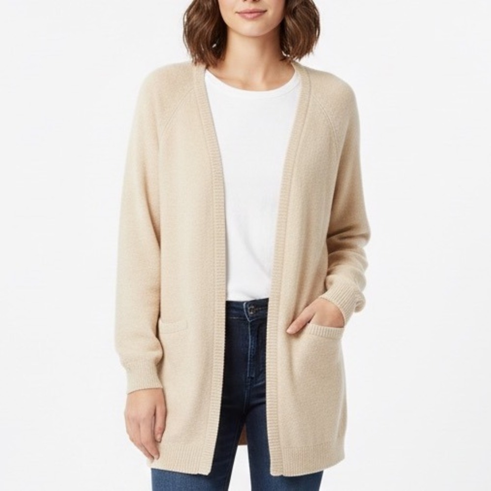 The Drop Cardigan Sweater Beige XL Open Front Long Sleeve Cozy Knit‎